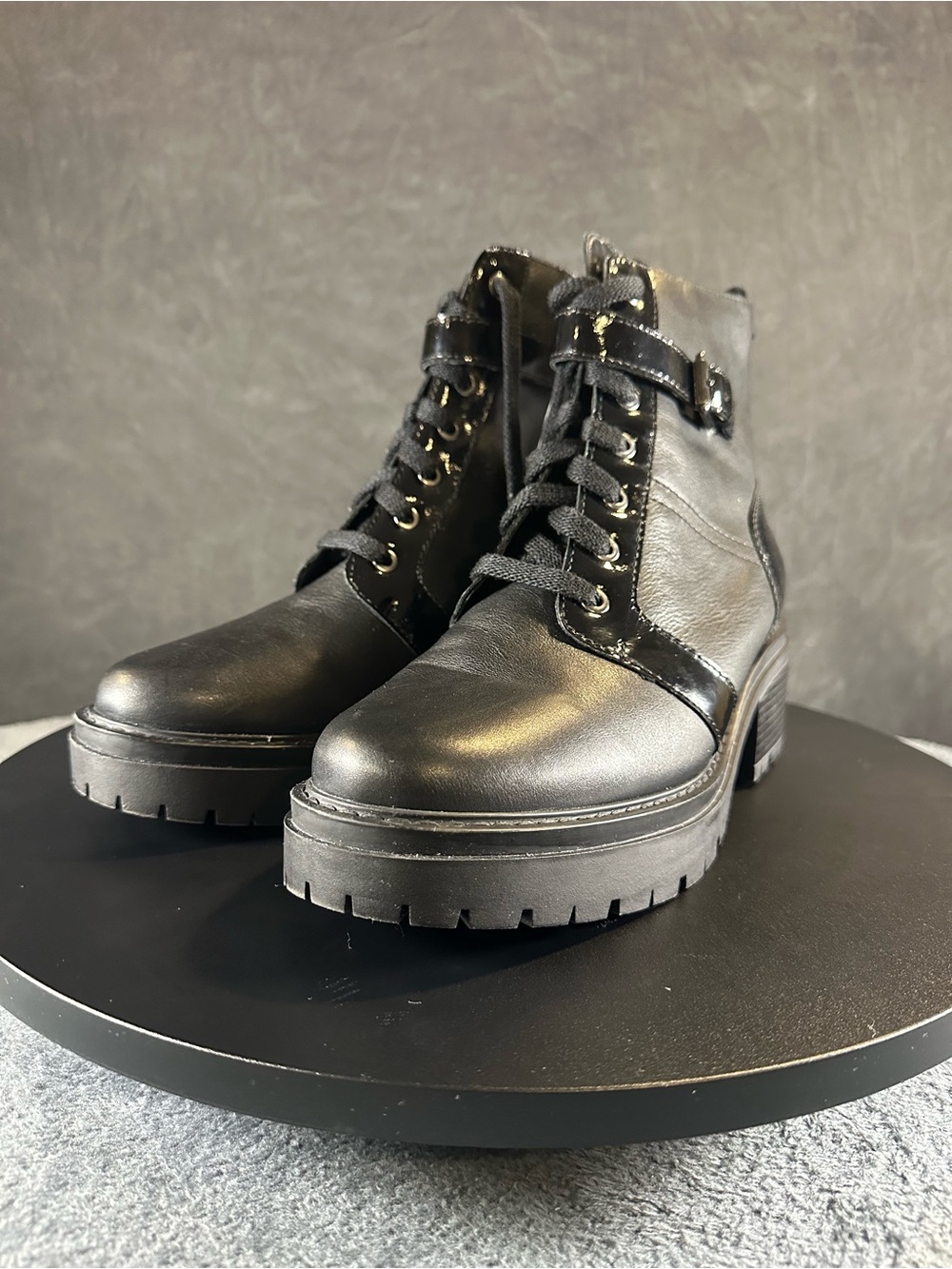 Naturalizer Black Lace-Up Platform Ankle Boots